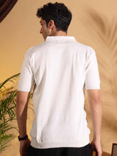 White Pure Cotton Textured Polo Men's Knitted T-Shirt